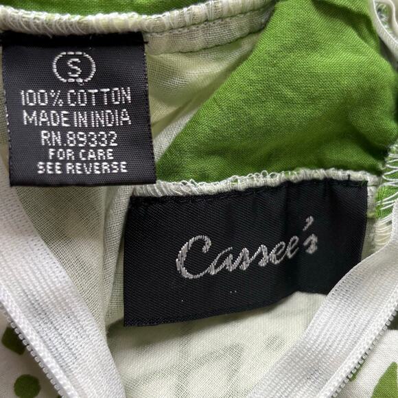 Cassee’s Summer Sundress S Small Knee Length Green White Cotton Damask Dress - Picture 7 of 8